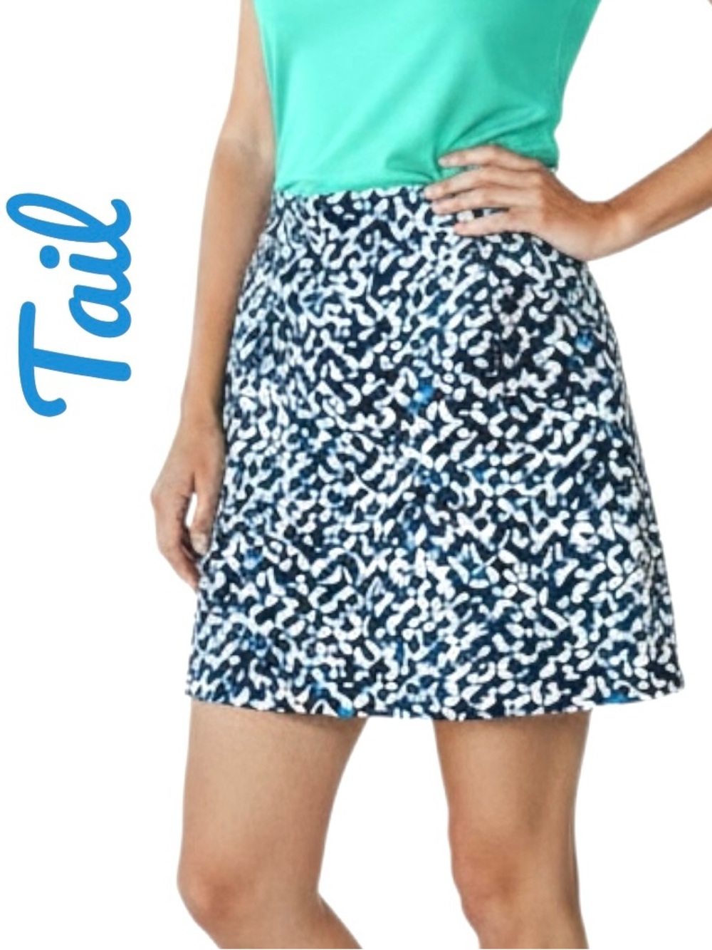 Tail Activewear Golf Tennis Blue White Geo Pull On Zip/Pockets Skirt Skort M